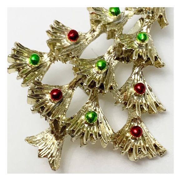Gerry’s vintage decorated Christmas tree brooch pin gold with green red enamel - Picture 8 of 10